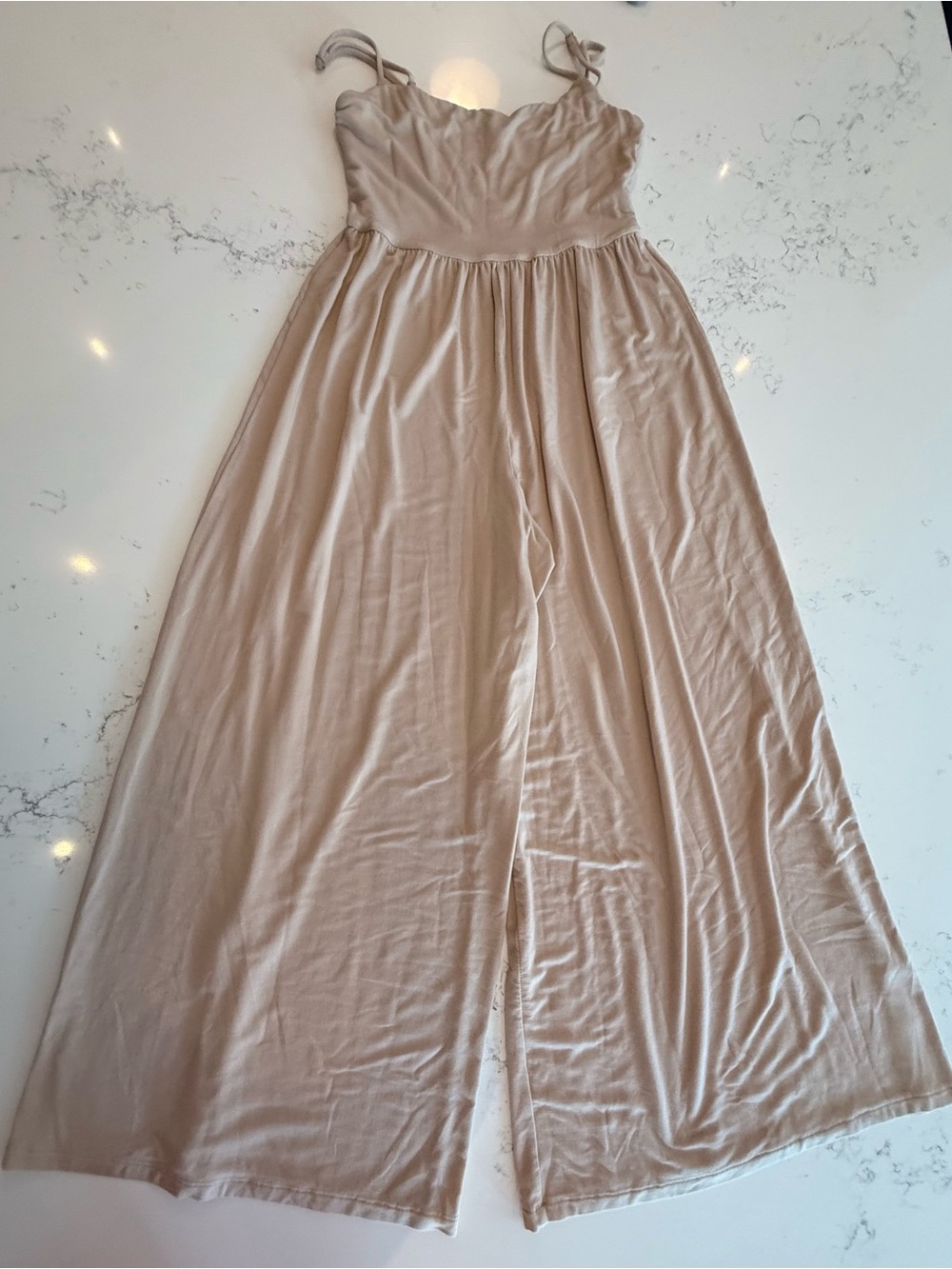 Wilfred (Aritzia) Neutral Tie-Shoulder Maxi Pant/Dress in Beige